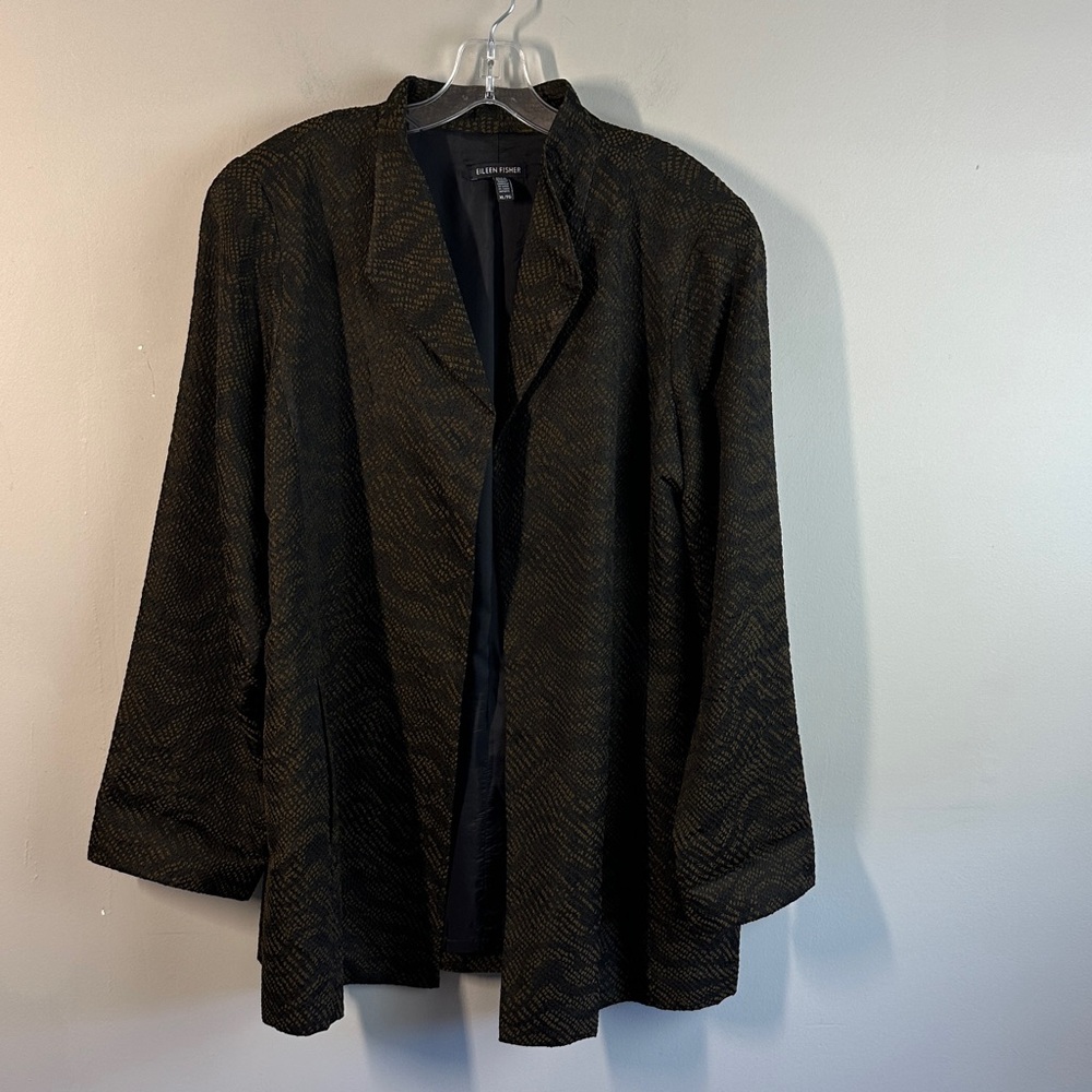 Eileen Fisher Hi Collar Silk Blend Jaquard Jacket Size XL